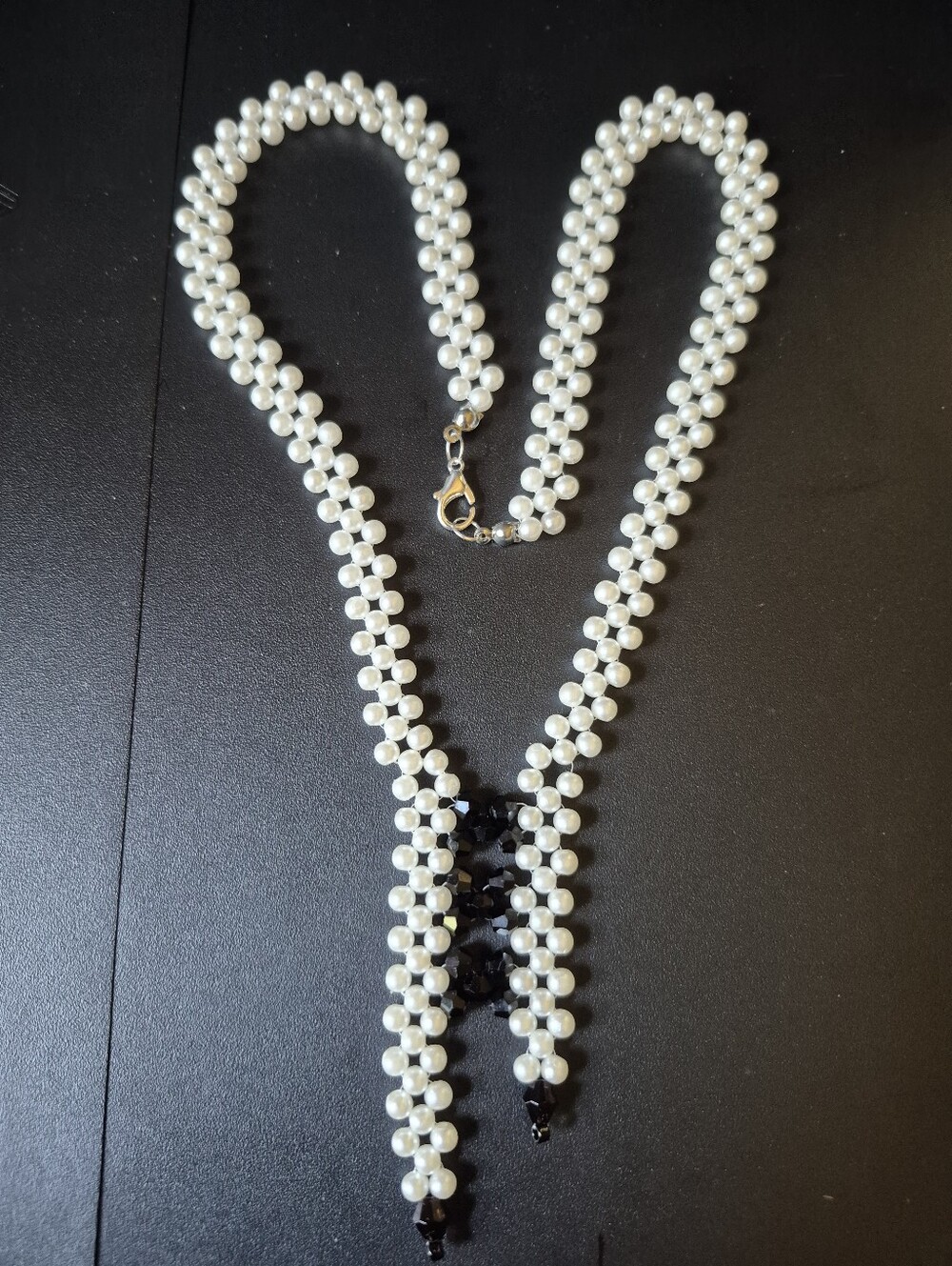 Handcrafted Pearl and Black Bead 18" Necklace